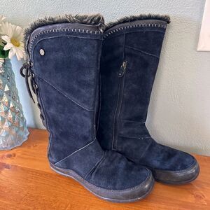 North Face Janey Boots Black Lace-up Back Side Zip Leather Fur Suede Size 8.5